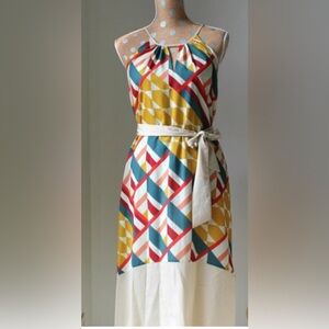 Outback Red The Limited Halter Midi Dress Geometric Vintage Tie Belt Medium